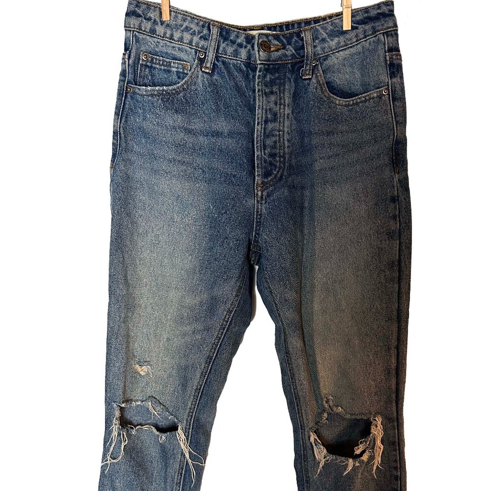 Cropped and worn distressed jeans by TNR Jeans, Size 26